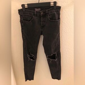 Men’s ZARA Ripped Detail Skinny Jeans Black